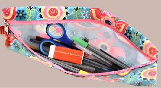 Blue Geometric Single Pencil Bag