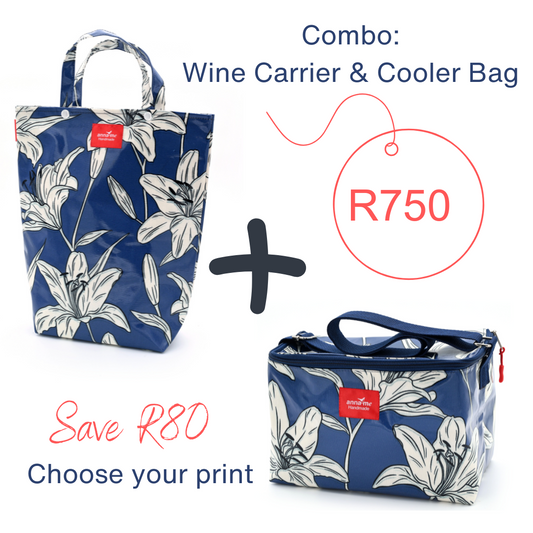 Wine Carrier & Cooler Bag Combo – Choose Your Print