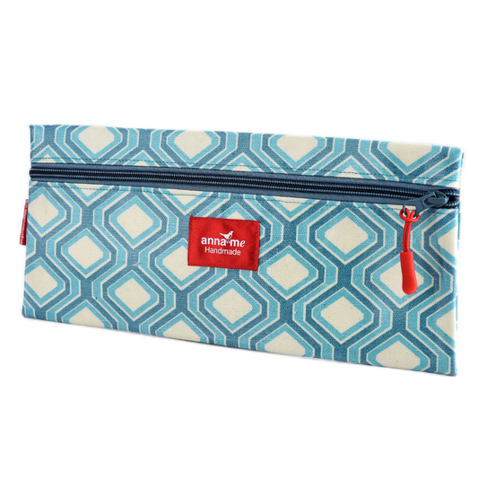 Blue Geometric Single Pencil Bag