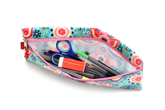 Blue Geometric Single Pencil Bag